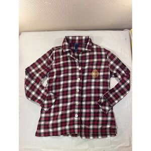 CHAPS Est 1978 Womens Plaid Button Down Shirt Long Sleeve Embroidered Crest Sz M